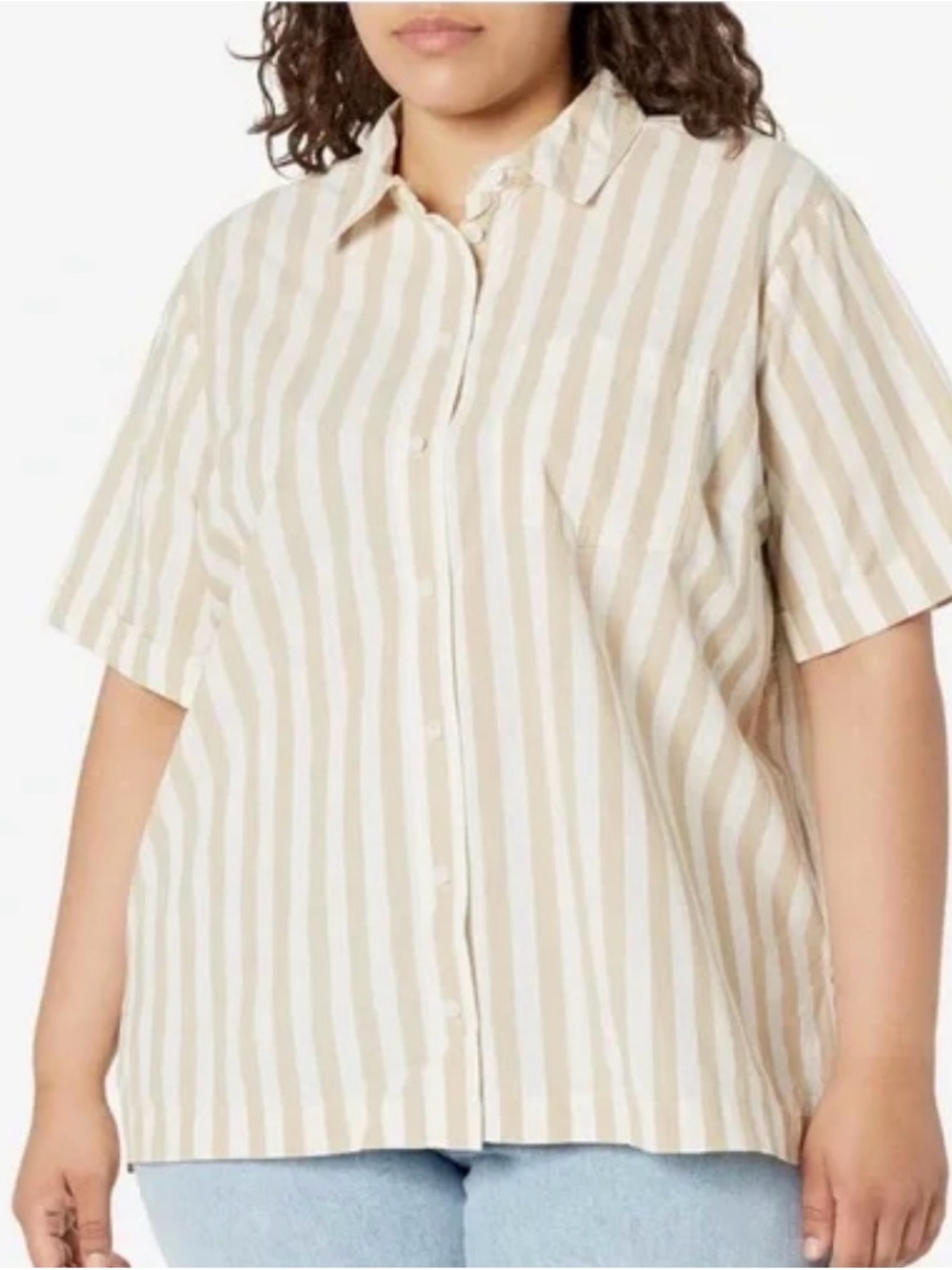 Madewell Beige and White Striped Short Sleeve Shirt